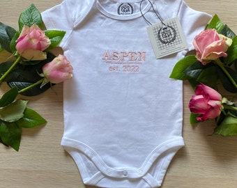 Baby Est onesie personalised bodysuit gift Name Year outfit Customised Clothing Custom Family Matching announcement baby shower new baby