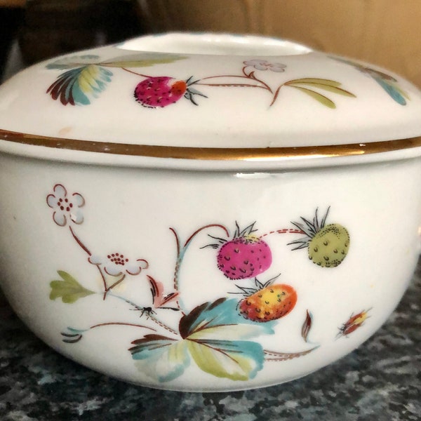 Vintage Royal Worcester Made in England WEE 3/4 Pint Casserole Shape 23 Size 4 Berries Ladybird Ladybug Gold handles