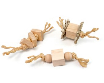 3 Natural Wood and Sisal Toys - Wigglers and Jigglers Trio