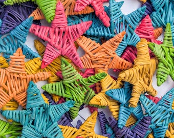 24 Rainbow Mix Wicker Star Chews - Chew Toy for Guinea Pigs, Bunny Rabbits, Rats and Chinchillas