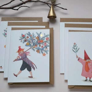 Juego de 6 tarjetas de felicitación con personajes en relieve: Navidad, Yule y Año Nuevo, con sobres en relieve