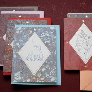 Lot de 6 animaux d'hiver - carte de voeux avec feuille métallique - Noël / Noël / Nouvel An - avec enveloppes en relief