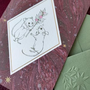 Ratones - Tarjeta de felicitación con efecto metalizado - Invierno / Navidad / Yule / Año Nuevo - Sobres en relieve