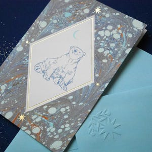 Ours - Carte de voeux avec feuille - Hiver / Noël / Noël / Nouvel An - Enveloppes gaufrées