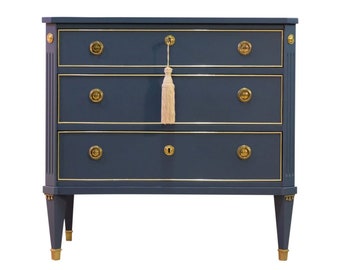 Antique Gustavian Superfinish Mid Night Blue Chest