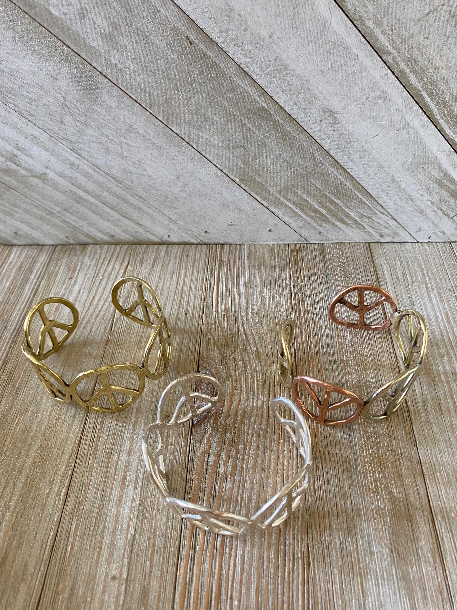 Woodstock Vibes Peace Sign Cuff Bracelet Etsy