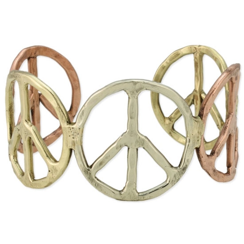Woodstock Vibes Peace Sign Cuff Bracelet Etsy