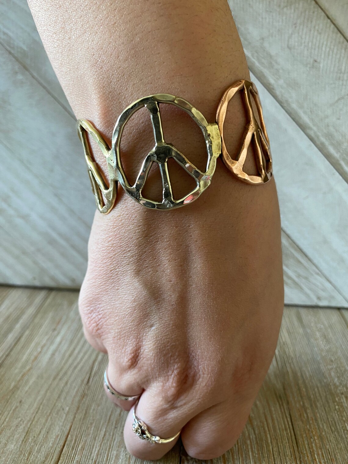 Woodstock Vibes Peace Sign Cuff Bracelet Etsy