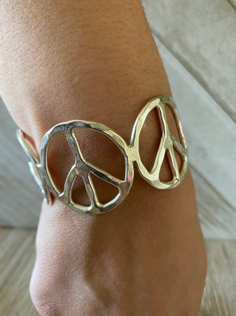 Woodstock Vibes Peace Sign Cuff Bracelet Etsy