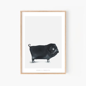 Pug wall art, Black pug print, Pug Gift, French bulldog gifts, Black and white art, Gift for dog lover, Home office decor