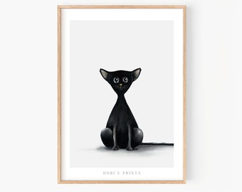 Black cat wall art decor print