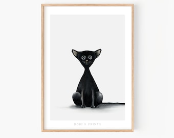 Black cat wall art decor print