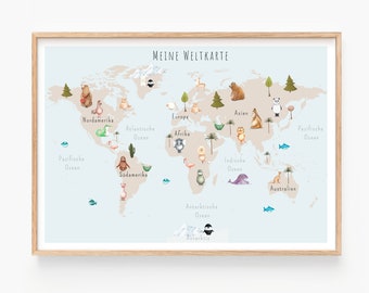 World map animal nursery wall art