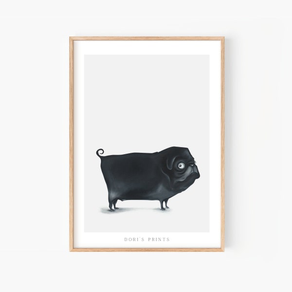 Pug wall art, Black pug print, Pug Gift, French bulldog gifts, Black and white art, Gift for dog lover, Home office decor
