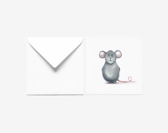 Greeting card with a cute mouse, Baby shower favors, Mom note card gift, Birthday card, animal lover gift