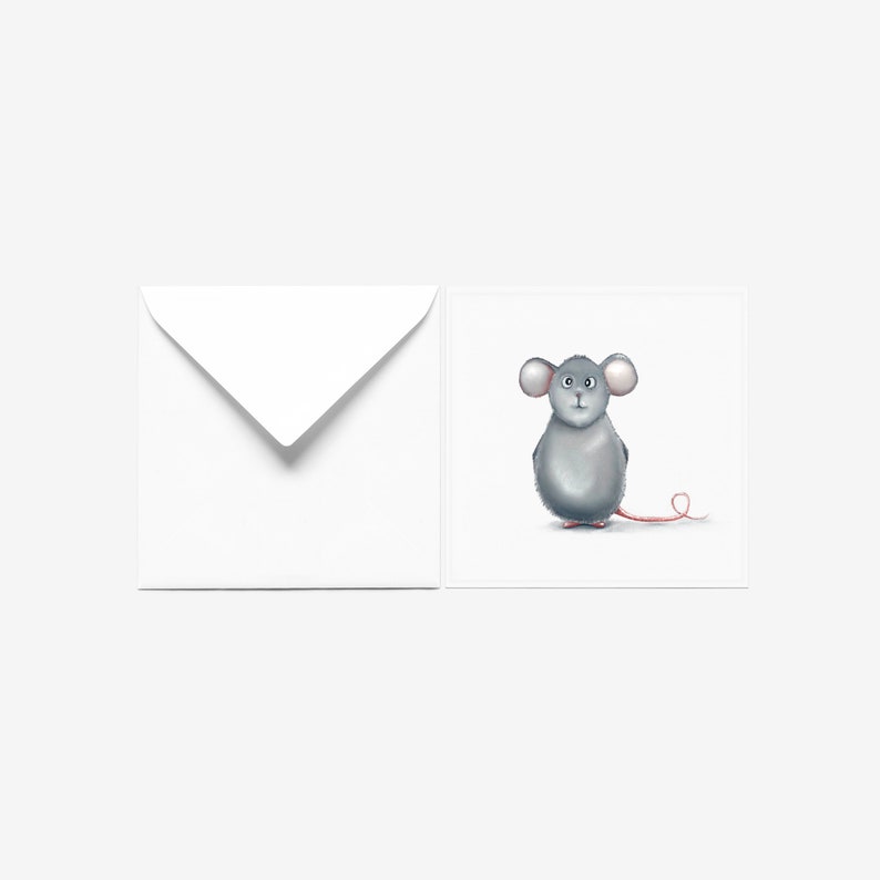 Greeting card with a cute mouse, Baby shower favors, Mom note card gift, Birthday card, animal lover gift image 1