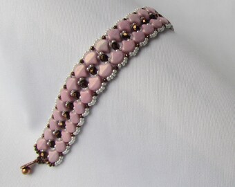 Ginkgo Beaded Bracelet, Seed Beaded Bracelet, Chalk Lilac Luster Ginkgo Bracelet