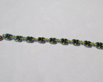 Blue and Yellow Four Leaf Clover Beaded Bracelet