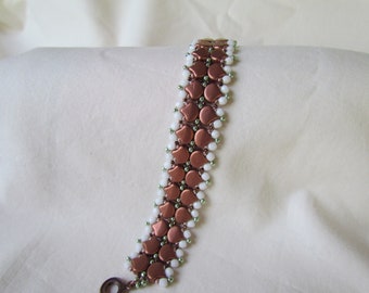 Bronze and White Ginkgo Beaded Bracelet