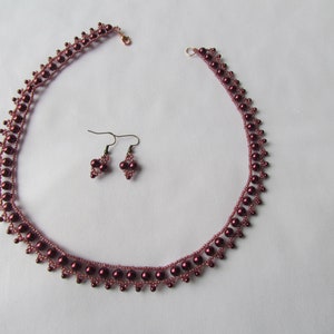 Glass Pearl Necklace and Earrings. Burgundy Glass Pearl Necklace image 2