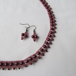 Glass Pearl Necklace and Earrings. Burgundy Glass Pearl Necklace image 3