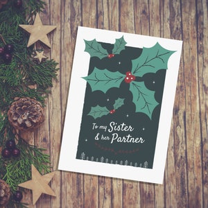 An meine Schwester und ihren Partner Weihnachtskarte, Holly Grußkarte, LGBT Weihnachtskarte, Schwester und Frau, Schwester und Freundin, Lesben, Schwul