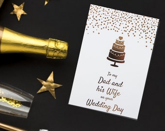 To My Dad and his Wife on your Wedding Day White and Gold Card, Dad and Partner Wedding Card, Wedding, Dad and Stepmum Wedding Card