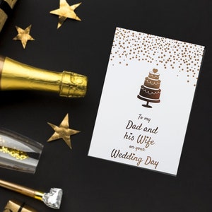 Aan mijn vader en zijn vrouw op je trouwdag witte en gouden kaart, vader en partner trouwkaart, bruiloft, vader en stiefmoeder trouwkaart