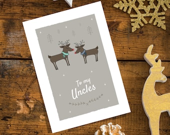 To my Uncles Christmas Card, Reindeer Greetings card, LGBT Family Christmas Card, Same Sex Uncles, Two Uncles, Christmas Greeting Card