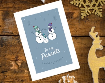 To my Parents Christmas Card, Snowmen Greetings card, 2 moms, 2 dads, 2 mums, Mom and Dad Card, Mother and Father, Non-binary, Gender Fluid