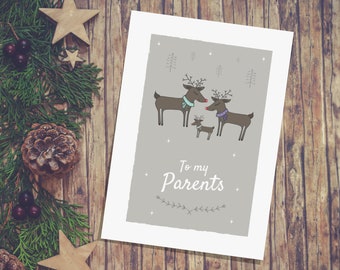 To my Parents Christmas Card, Reindeer Greetings card, 2 moms, 2 dads, 2 mums, Mom and Dad Card, Mother and Father, Non-binary, Gender Fluid