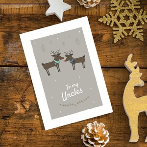 À ma carte de Noël d'oncles, carte de voeux de renne, carte de Noël de famille de LGBT, oncles de même sexe, deux oncles, carte de voeux de Noël