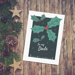 À ma carte de Noël de papas, carte de salutations de houx, carte de Noël de famille de LGBT, parents de même sexe, deux papas, deux pères