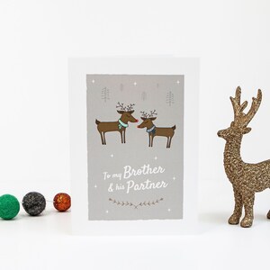 To my Brother and his Partner Christmas Card, Reindeer Greetings card, LGBT Christmas Card, Brother and Husband, Gay Brother and Boyfriend image 1