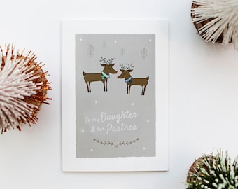 To my Daughter and her Partner Christmas Card, Reindeer Greetings card, LGBT Christmas Card, Daughter and wife, Girlfriend, Daughter in law