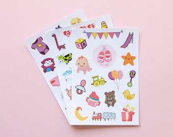 Baby Girl Sticker Sheets Set for Scrapbooking and Journaling, 46 pcs Newborn Baby Stickers for Scrapbooking, Pink and Purple Stickers