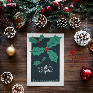 An meine Mum und Stiefvater Weihnachtskarte, Holly Grußkarte, Mutter und Partnerkarte, Mum and Boyfriend, Greetings Card, Mum and Husband