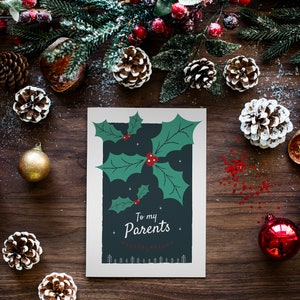 Cartão de Natal para meus pais, cartão de felicitações Holly, 2 mães, 2 pais, 2 mães, cartão de mamãe e papai, mamãe e papai, cartão de felicitações, mãe e papai