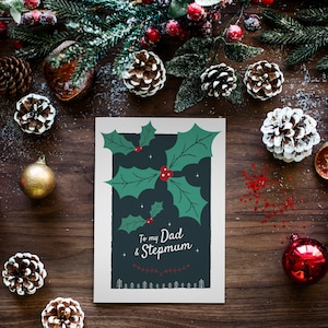 An meinen Dad und Stiefmutter Weihnachtskarte, Holly Grußkarte, Vater und Partner Karte, Papa und Freundin Grußkarte, Papa und Frau