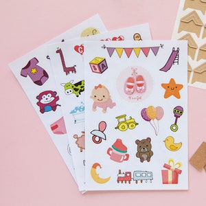 Baby Girl Sticker and Accessories Pack for Scrapbooking, 46 Newborn Baby Girl Stickers and Craft Supplies for Journaling, Pink Stickers image 6