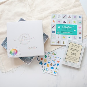 Adoption Gift Set, Hamper for new Adoptive Parents, gift box includes Adoption Journal, Adoption Milestone Cards and Sticker Sheets