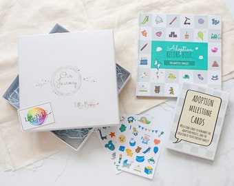 Adoption Gift Set, Hamper for new Adoptive Parents, gift box includes Adoption Journal, Adoption Milestone Cards and Sticker Sheets