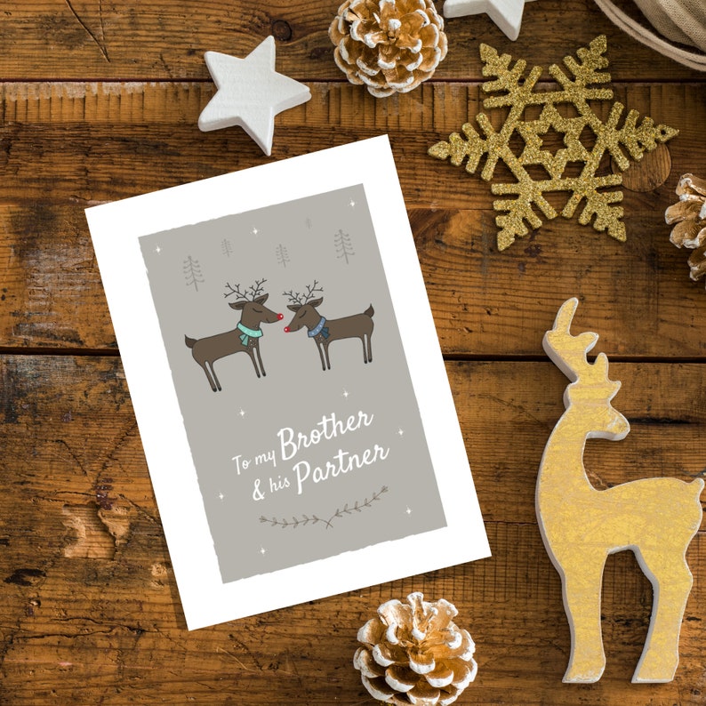To my Brother and his Partner Christmas Card, Reindeer Greetings card, LGBT Christmas Card, Brother and Husband, Gay Brother and Boyfriend image 6