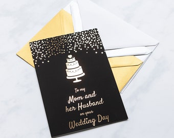 To My Mom and her Husband on your Wedding Day Black and Gold Card, Mom and Partner Wedding Card, Wedding, Mom and Stepdad Wedding Card