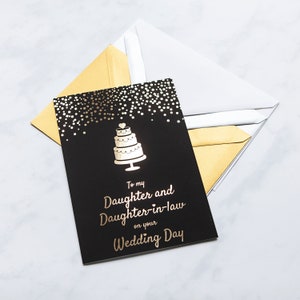 Para minha filha e nora no dia do seu casamento, cartão de casamento preto e dourado, cartão de felicitações de casamento lésbica do mesmo sexo para filha