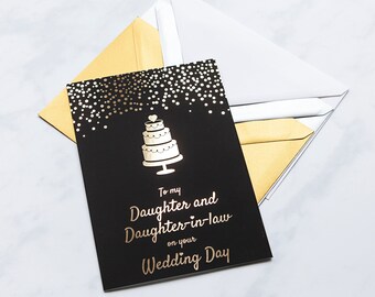 Daughter & Daughter-in-law Wedding Card, Black and Gold