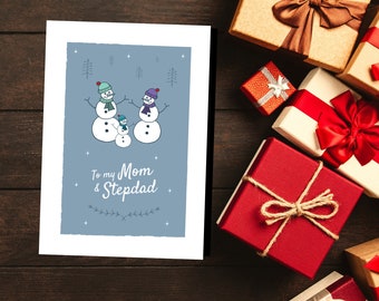 To my Dad and Stepmom Christmas Card, Snowmen Greetings card, Father and Partner Card, Dad and Girlfriend Greetings Card, Dad and Wife