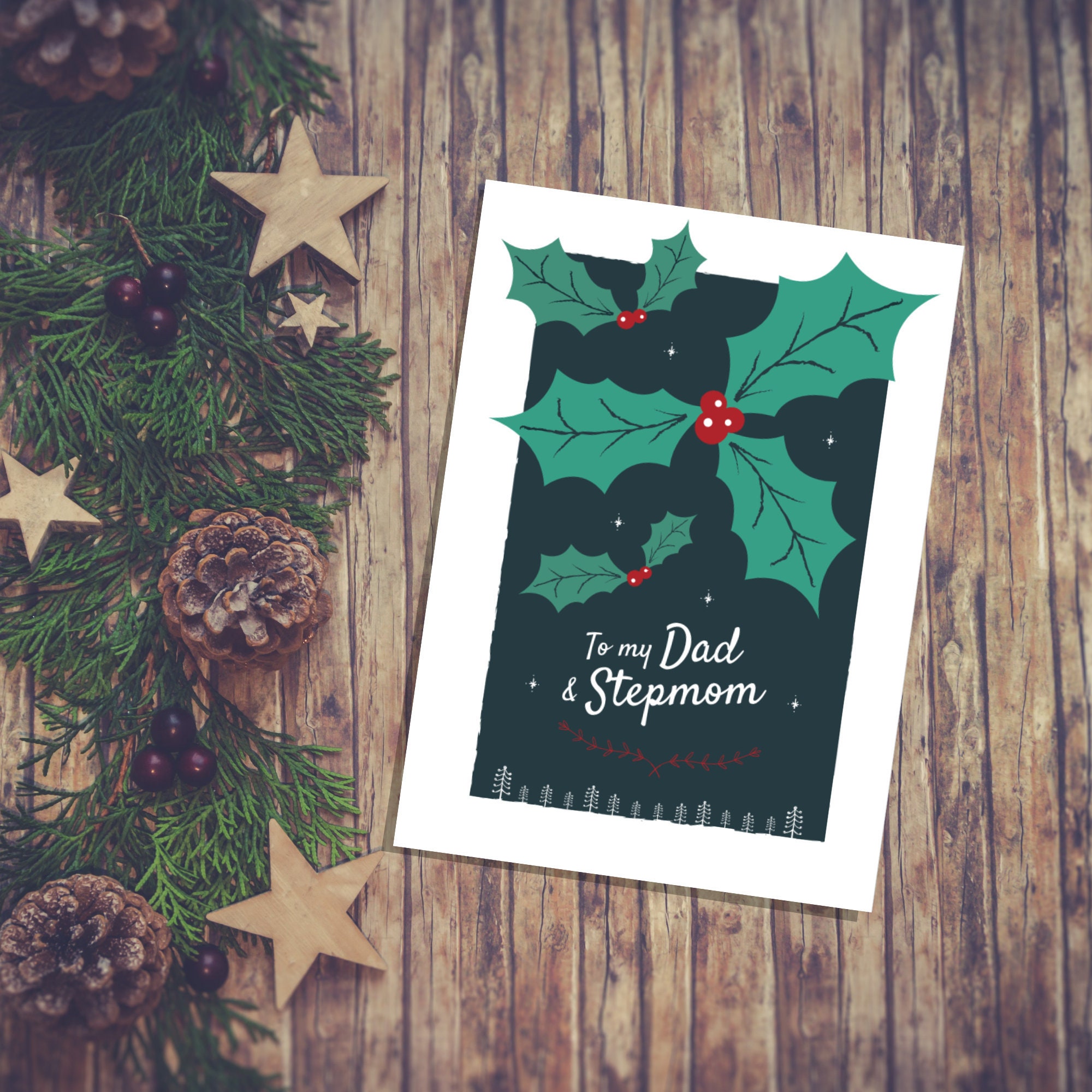 To my Dad and Stepmom Christmas Card Holly Greetings card | Etsy