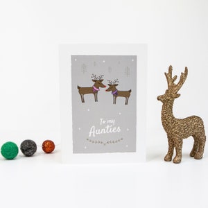Cartão de Natal para minhas tias, cartão de felicitações de renas, cartão de Natal da família LGBT, tias do mesmo sexo, duas tias, duas tias