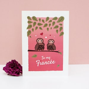 A mi prometida, tarjeta para mi prometida, tarjeta en blanco, comprometida, futura esposa, tarjeta de felicitación lesbiana, LGBT, mismo sexo, día de San Valentín, tarjeta de búho rosa
